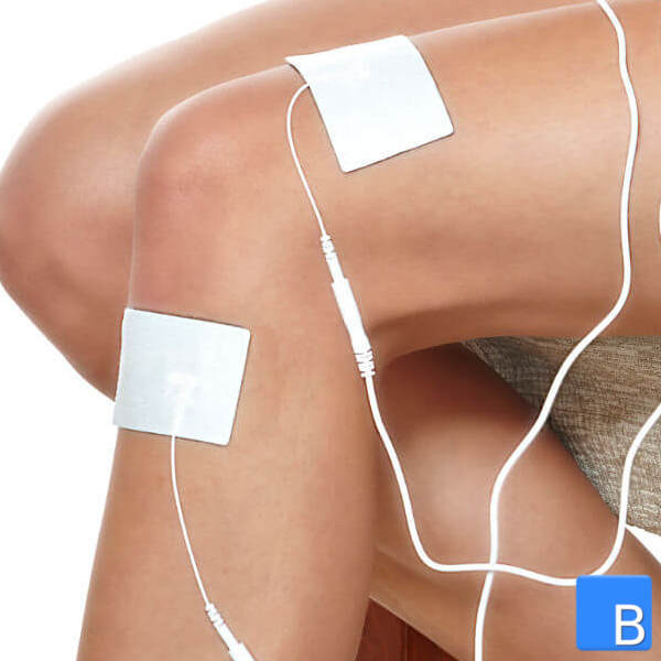 EMT-6 TENS/EMS Gerät von Promed, Anwendungsbeispiel am Knie