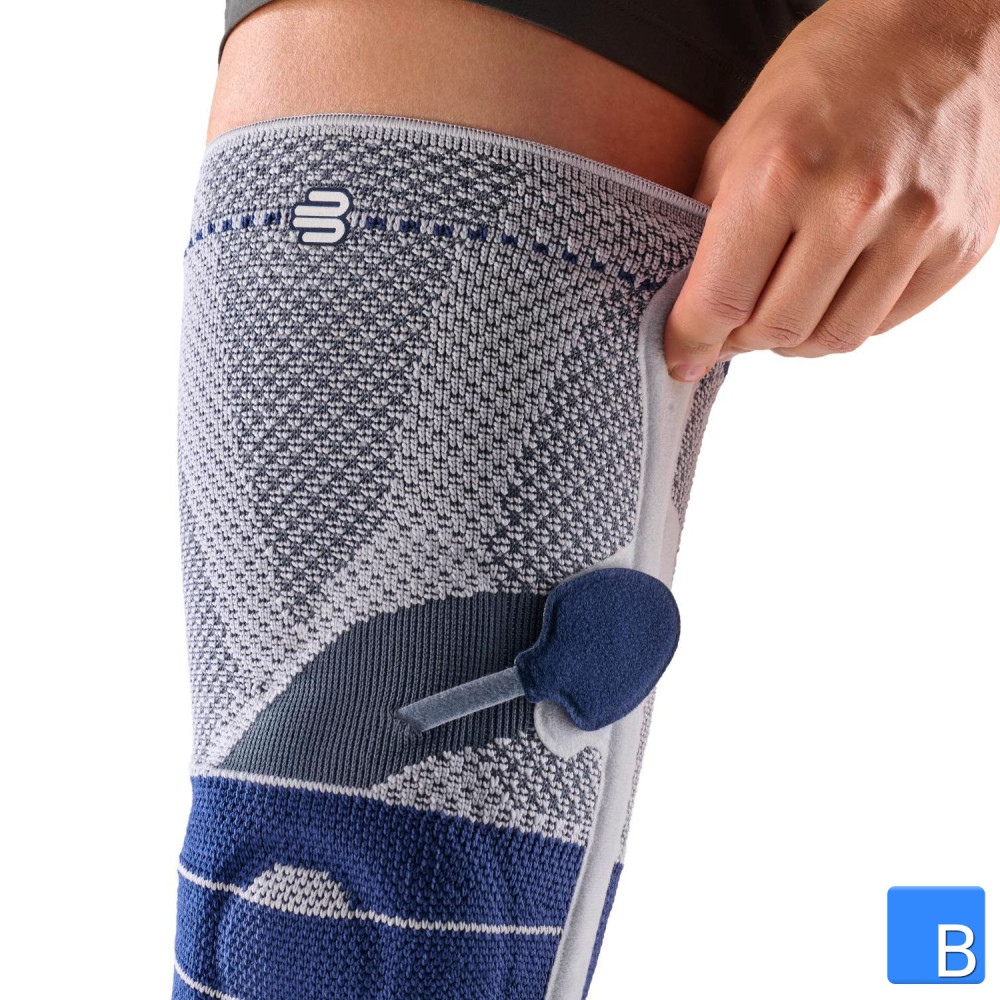 GenuTrain P3 Kniebandage - Anziehen mit Hilfe der integrierten Anziehhilfe